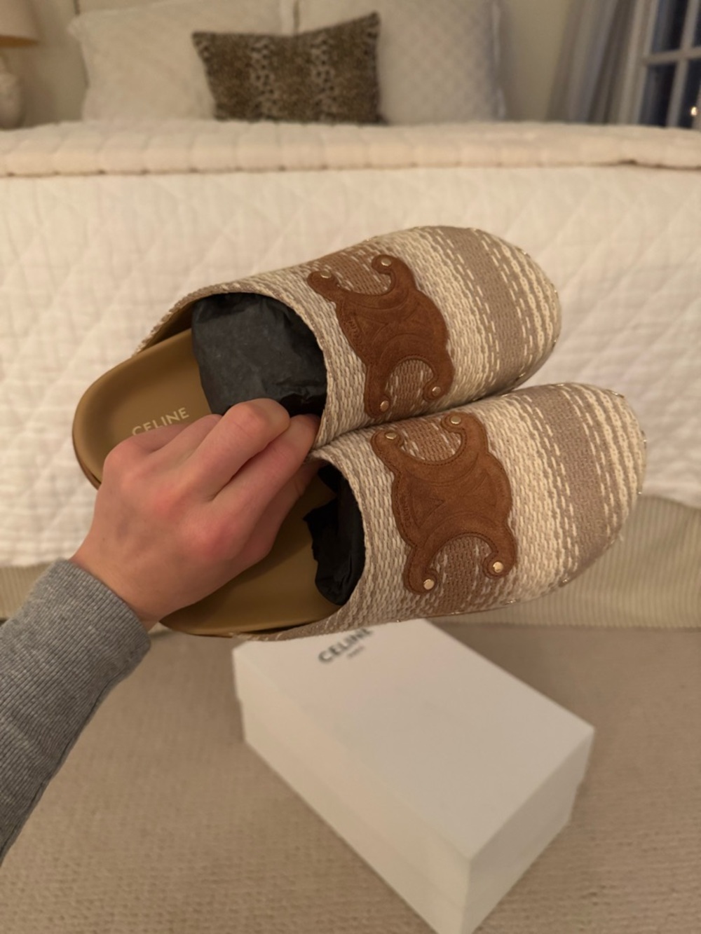 Celine Woven Mule Clogs with Triomphe Leather Logo EU 38
